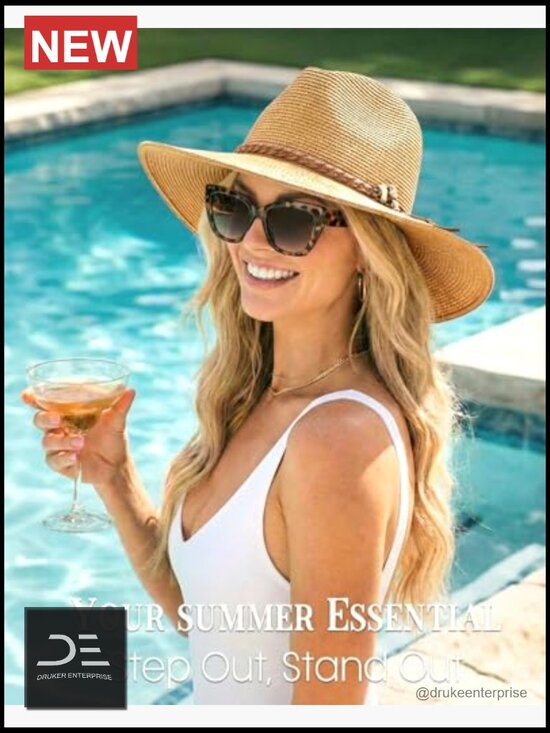 Women\'s Wide Brim Straw Sun Hat UPF 50+ Panama Fedora Packable Beach main image 6